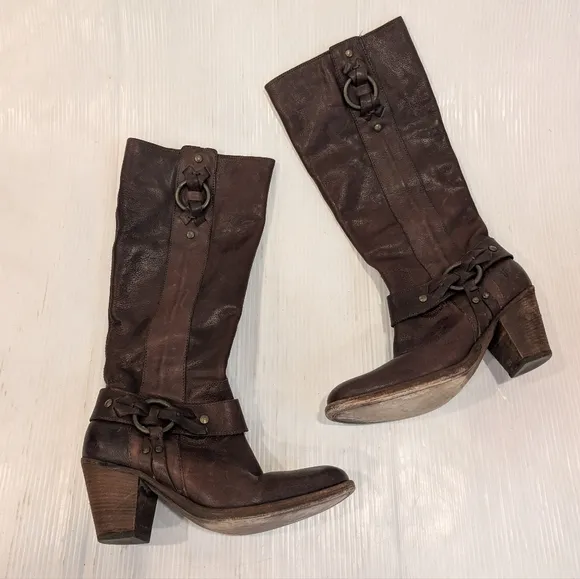 FRYE Women's Harness Brown Leather Knee-High Riding Boots Size 9 Women's