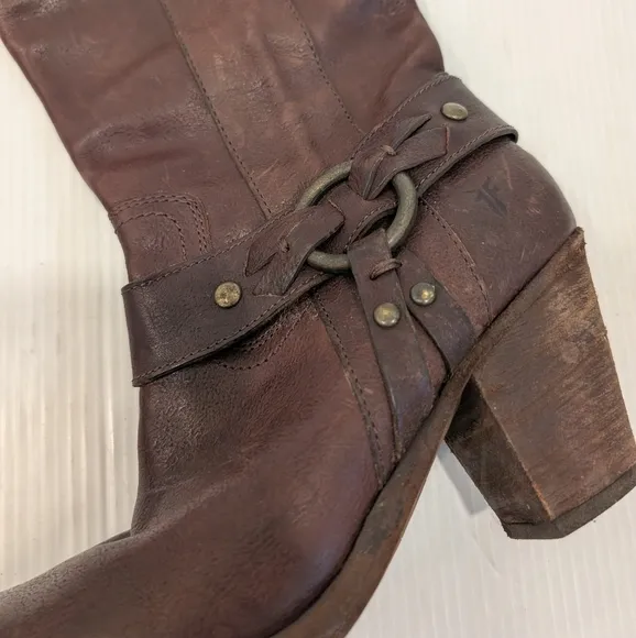 FRYE Women's Harness Brown Leather Knee-High Riding Boots Size 9 Women's