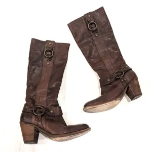 FRYE Women's Harness Brown Leather Knee-High Riding Boots Size 9 Women's