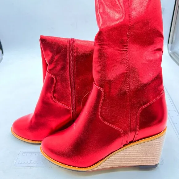 FSJ Women Comfortable Side Zipper Wedge High Heel Point Toe Ladies Fashion Boot