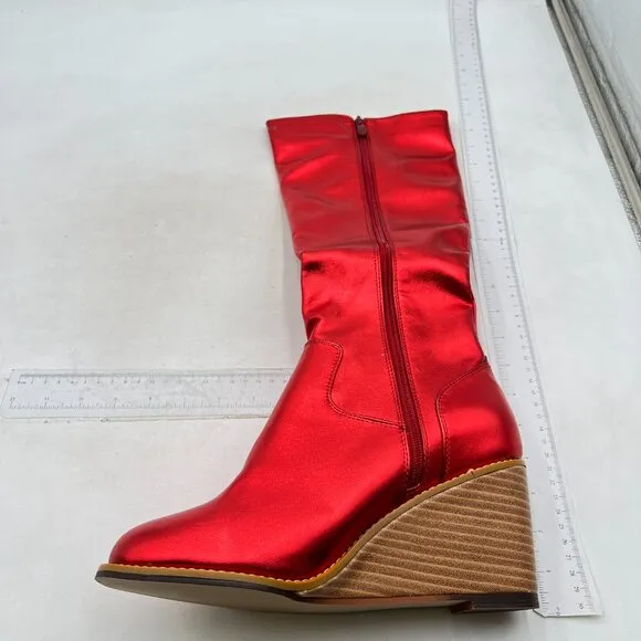 FSJ Women Comfortable Side Zipper Wedge High Heel Point Toe Ladies Fashion Boot