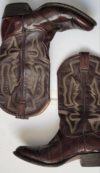 Gavel Eel Skin Exotic Leather Cowboy Western Boots Embroidered Scroll