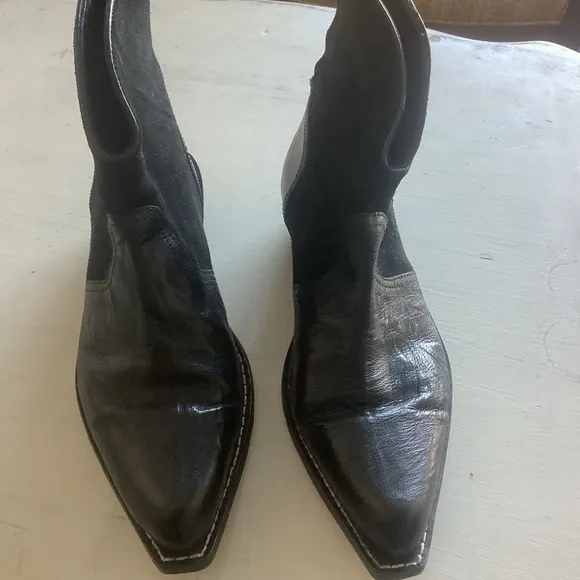 Genuine Suede &amp; Leather “cowboy “ Ankle Boots, soft leather, dark Black.