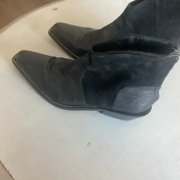 Genuine Suede &amp; Leather “cowboy “ Ankle Boots, soft leather, dark Black.