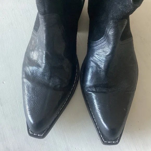 Genuine Suede &amp; Leather “cowboy “ Ankle Boots, soft leather, dark Black.