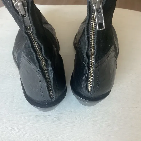 Genuine Suede &amp; Leather “cowboy “ Ankle Boots, soft leather, dark Black.