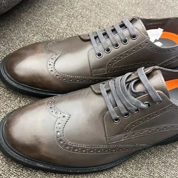 George Brown Bilt Spike Wing Tip Oxford Genuine Leather Dress Shoes  Si…
