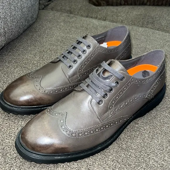 George Brown Bilt Spike Wing Tip Oxford Genuine Leather Dress Shoes  Si…