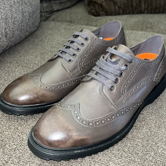 George Brown Bilt Spike Wing Tip Oxford Genuine Leather Dress Shoes  Si…