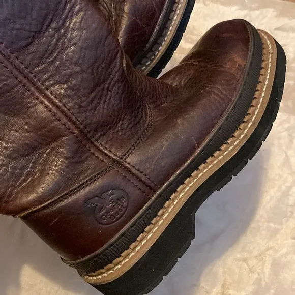 Georgia Boot Mens Giant Wellington Pull On Work Boot Brown Leather G4274