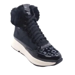 Geox Backsie Amphibiox Winter Boots Animal Print Faux Fur Black Size 7.5 Lace Up