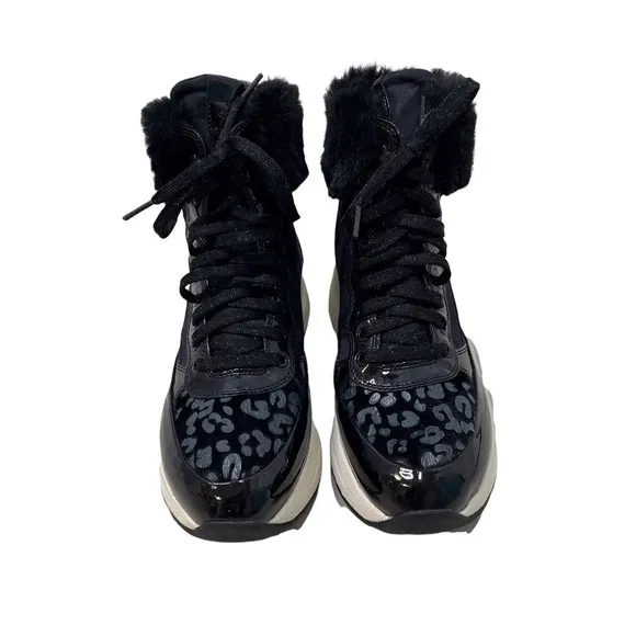 Geox Backsie Amphibiox Winter Boots Animal Print Faux Fur Black Size 7.5 Lace Up