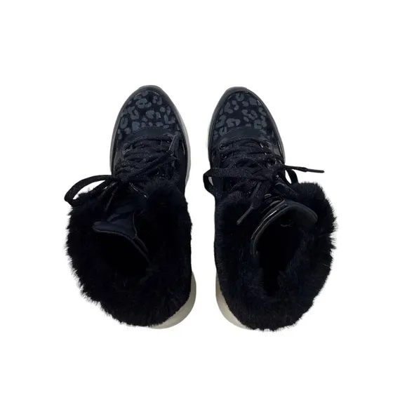 Geox Backsie Amphibiox Winter Boots Animal Print Faux Fur Black Size 7.5 Lace Up