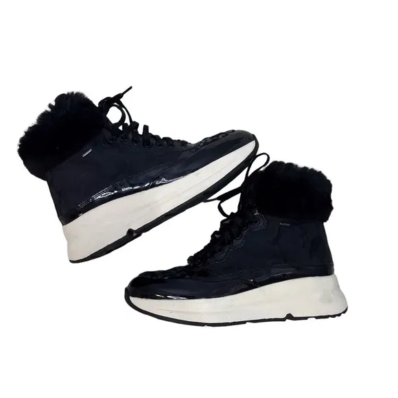 Geox Backsie Amphibiox Winter Boots Animal Print Faux Fur Black Size 7.5 Lace Up