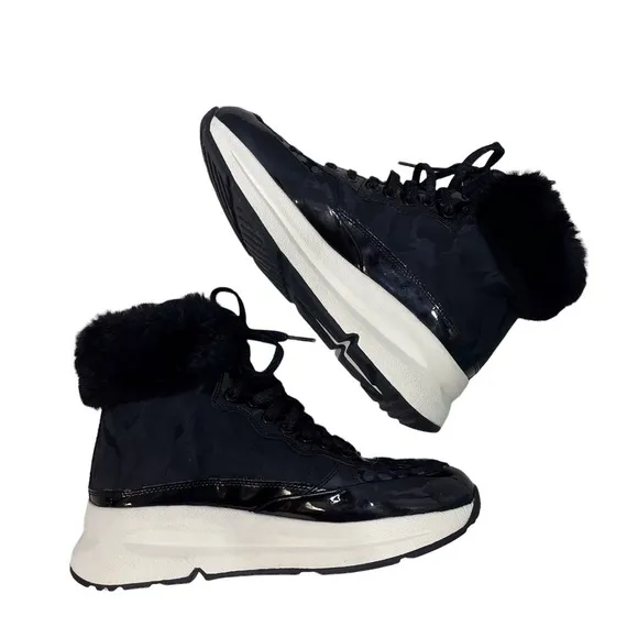 Geox Backsie Amphibiox Winter Boots Animal Print Faux Fur Black Size 7.5 Lace Up