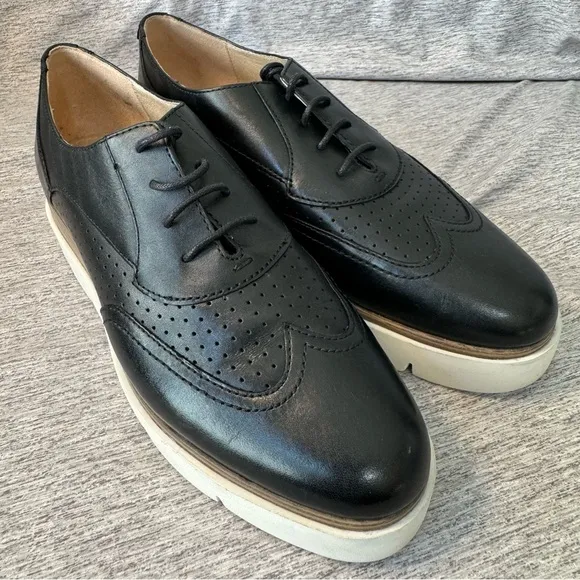 GEOX Respira Black platform Oxford Wingtip Shoes, Women’s Size 39 (8.5), NWOT