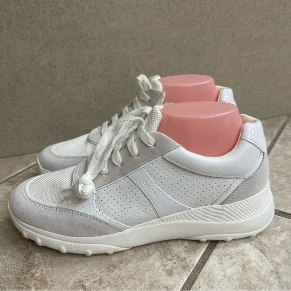 Geox respira Women's Suede Leather Sneakers Trainers white Wire 1X ATHLETICS
