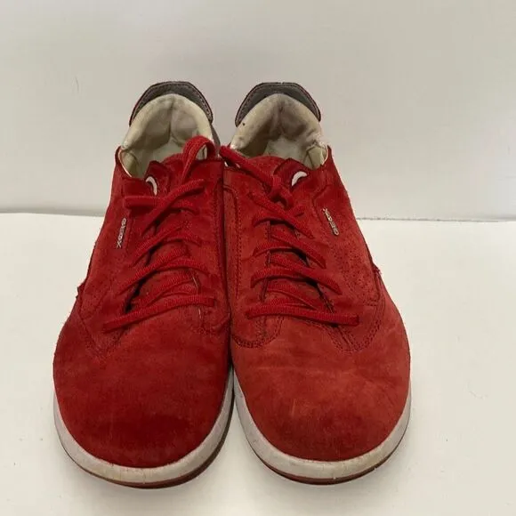 Geox Respire Men's Perforated Suede Lace-up Sneakers In Red Size 8