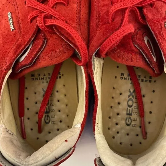 Geox Respire Men's Perforated Suede Lace-up Sneakers In Red Size 8