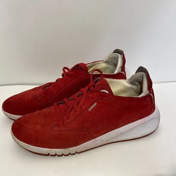 Geox Respire Men's Perforated Suede Lace-up Sneakers In Red Size 8