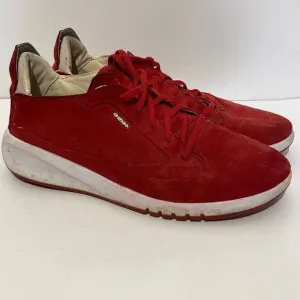 Geox Respire Men's Perforated Suede Lace-up Sneakers In Red Size 8