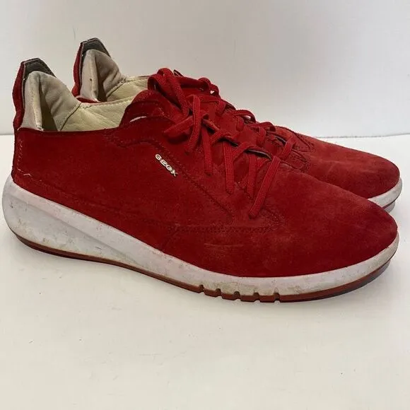 Geox Respire Men's Perforated Suede Lace-up Sneakers In Red Size 8