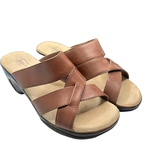 G.H. Bass &amp; Co Mabel Sandals Womens Size 8W Brown Leather Slip On Wedge Heel