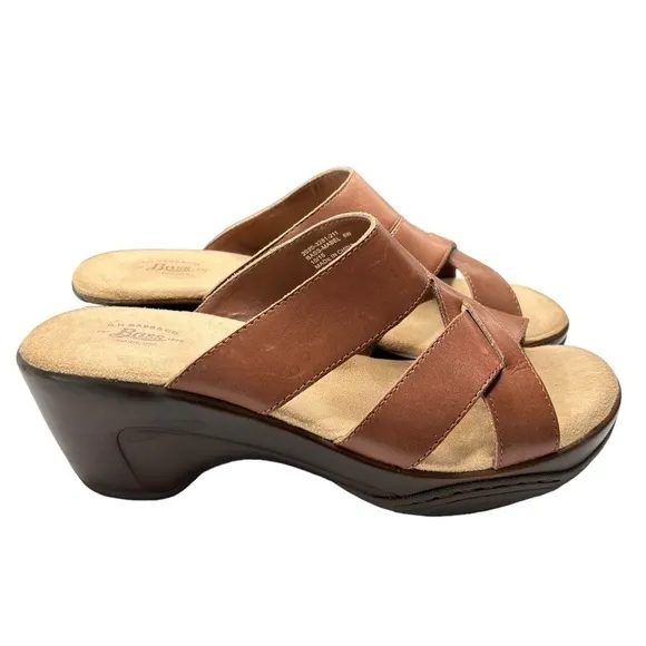 G.H. Bass &amp; Co Mabel Sandals Womens Size 8W Brown Leather Slip On Wedge Heel