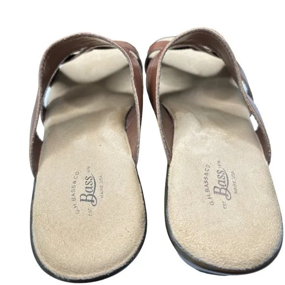 G.H. Bass &amp; Co Mabel Sandals Womens Size 8W Brown Leather Slip On Wedge Heel