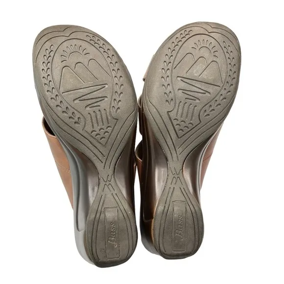 G.H. Bass &amp; Co Mabel Sandals Womens Size 8W Brown Leather Slip On Wedge Heel