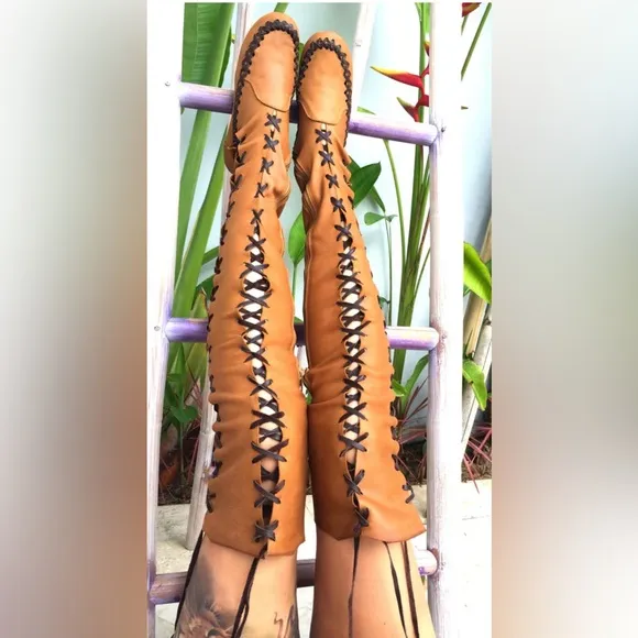 Gipsy Dharma Knee High Genuine Leather Boots Size US 7/8