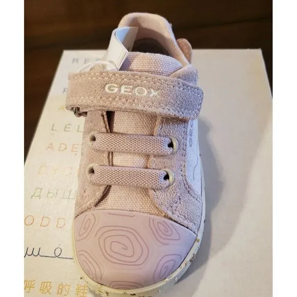 Girl's Geox Pink Rose Kilwi Sneakers 6.5 Canvas &amp; Suede Turtle Slip On