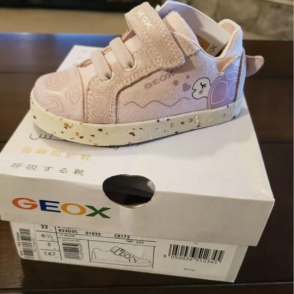 Girl's Geox Pink Rose Kilwi Sneakers 6.5 Canvas &amp; Suede Turtle Slip On