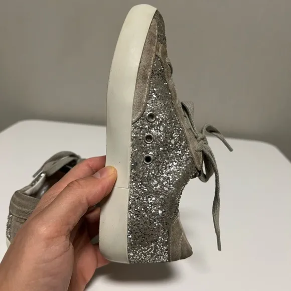 Golden Goose Kids Superstar Classic Silver Suede Glitter Sneakers  EU 29 US 12