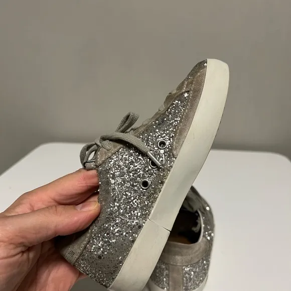 Golden Goose Kids Superstar Classic Silver Suede Glitter Sneakers  EU 29 US 12