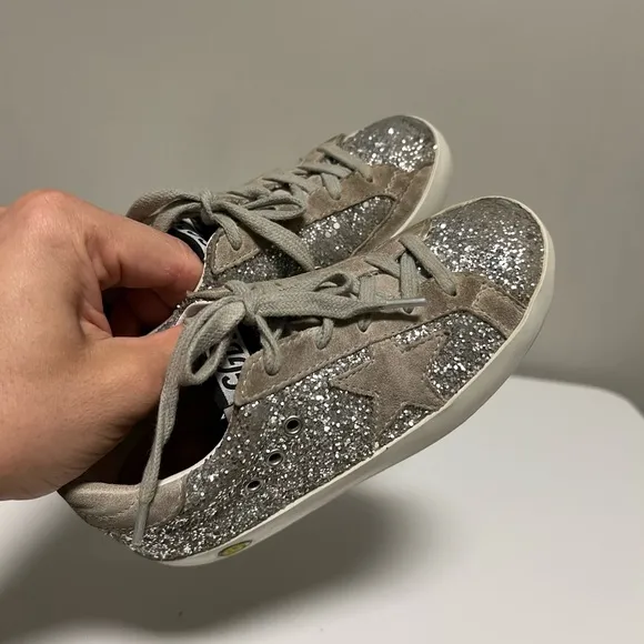 Golden Goose Kids Superstar Classic Silver Suede Glitter Sneakers  EU 29 US 12