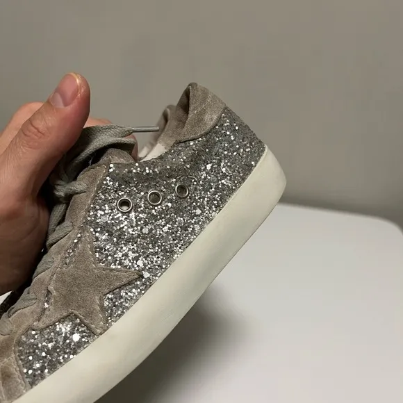 Golden Goose Kids Superstar Classic Silver Suede Glitter Sneakers  EU 29 US 12