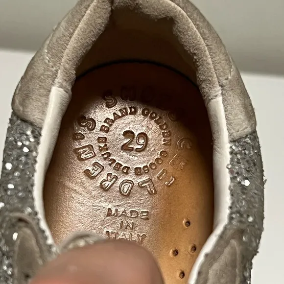 Golden Goose Kids Superstar Classic Silver Suede Glitter Sneakers  EU 29 US 12