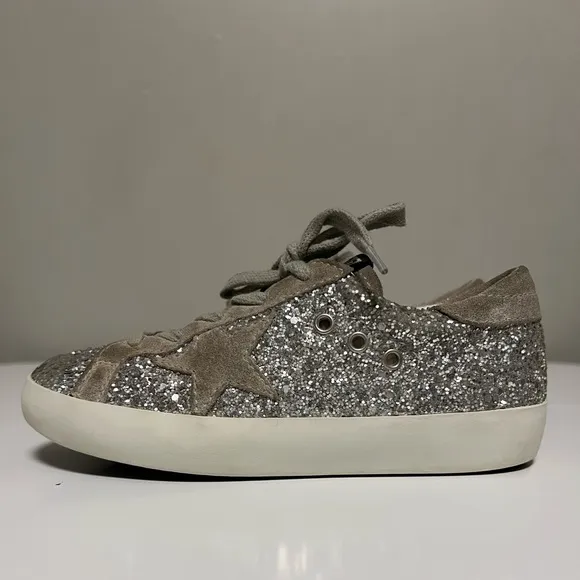 Golden Goose Kids Superstar Classic Silver Suede Glitter Sneakers  EU 29 US 12