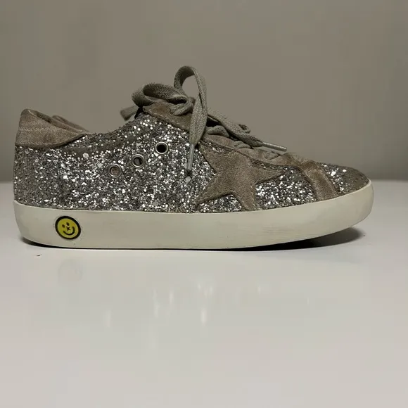 Golden Goose Kids Superstar Classic Silver Suede Glitter Sneakers  EU 29 US 12