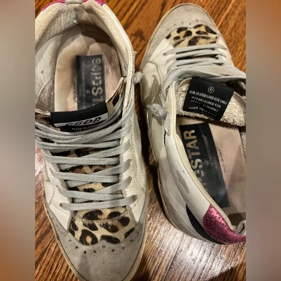Golden Goose Mid Leopard Print Sneakers with silver Star