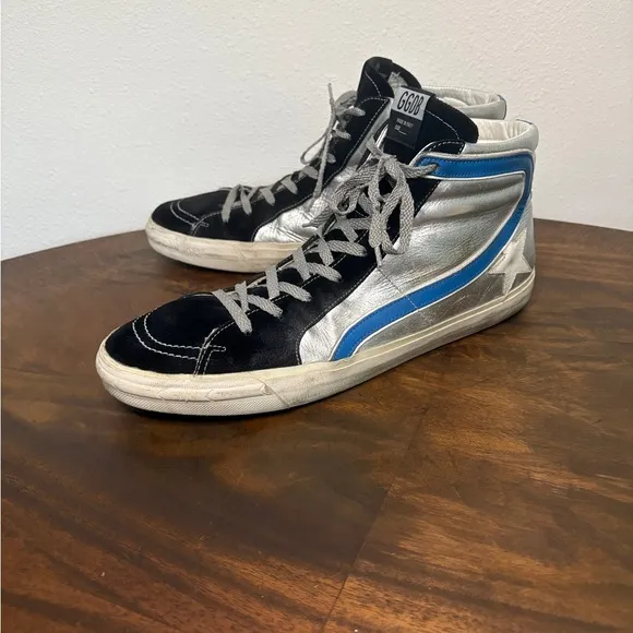 Golden Goose Slide Archive collection Silver metallic Leather size 46 US 13