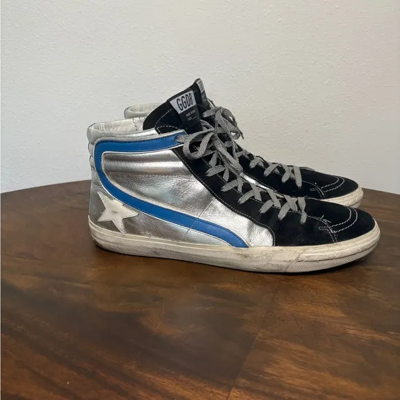 Golden Goose Slide Archive collection Silver metallic Leather size 46 US 13