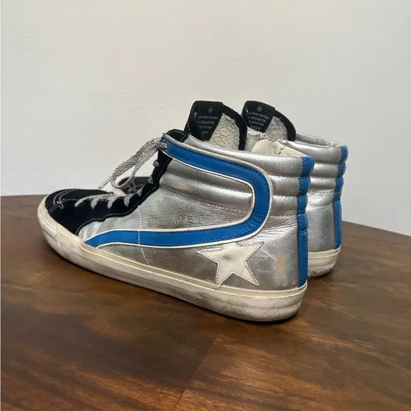 Golden Goose Slide Archive collection Silver metallic Leather size 46 US 13