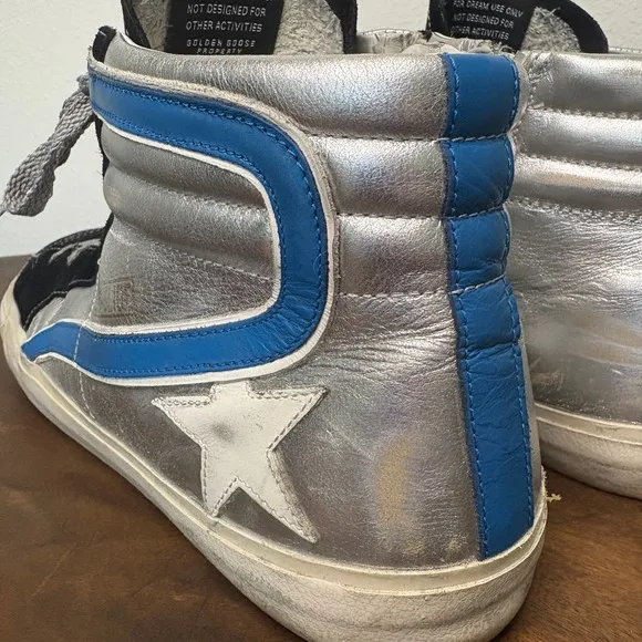 Golden Goose Slide Archive collection Silver metallic Leather size 46 US 13