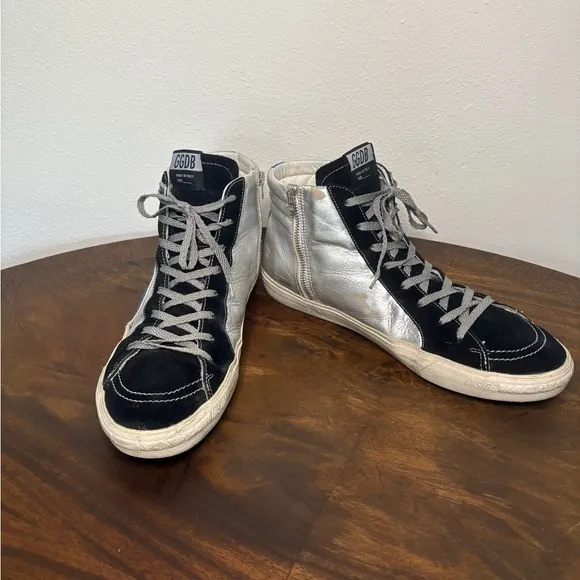Golden Goose Slide Archive collection Silver metallic Leather size 46 US 13