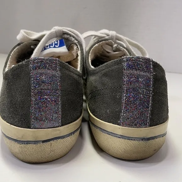Golden Goose Suede V Star 2 Sneakers in Military Green &amp; White Patent Star Sz 9