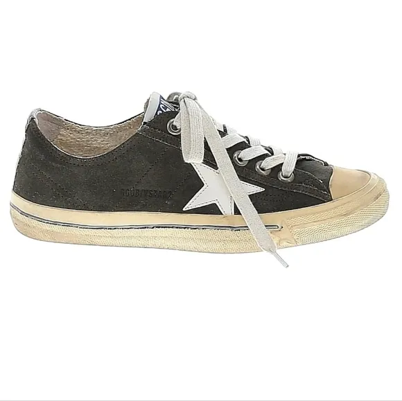 Golden Goose Suede V Star 2 Sneakers in Military Green &amp; White Patent Star Sz 9