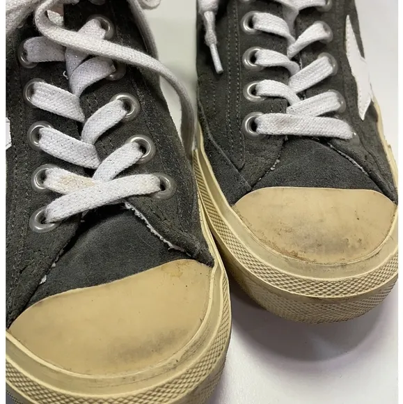 Golden Goose Suede V Star 2 Sneakers in Military Green &amp; White Patent Star Sz 9