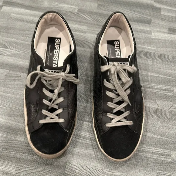 Golden Goose Superstar Black Python and Suede Sneakers, worn 4 times, size 10 W